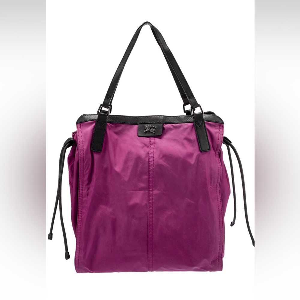 BURBERRY Classic Pink Zip Tote Bag Plaid Liner Black Straps